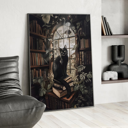 Framed Paper Print - Book Hoarder Feline Gaze