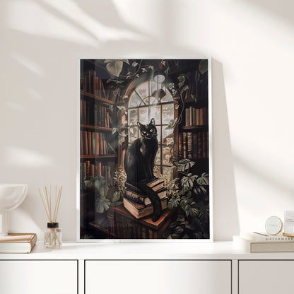Framed Paper Print - Book Hoarder Feline Gaze