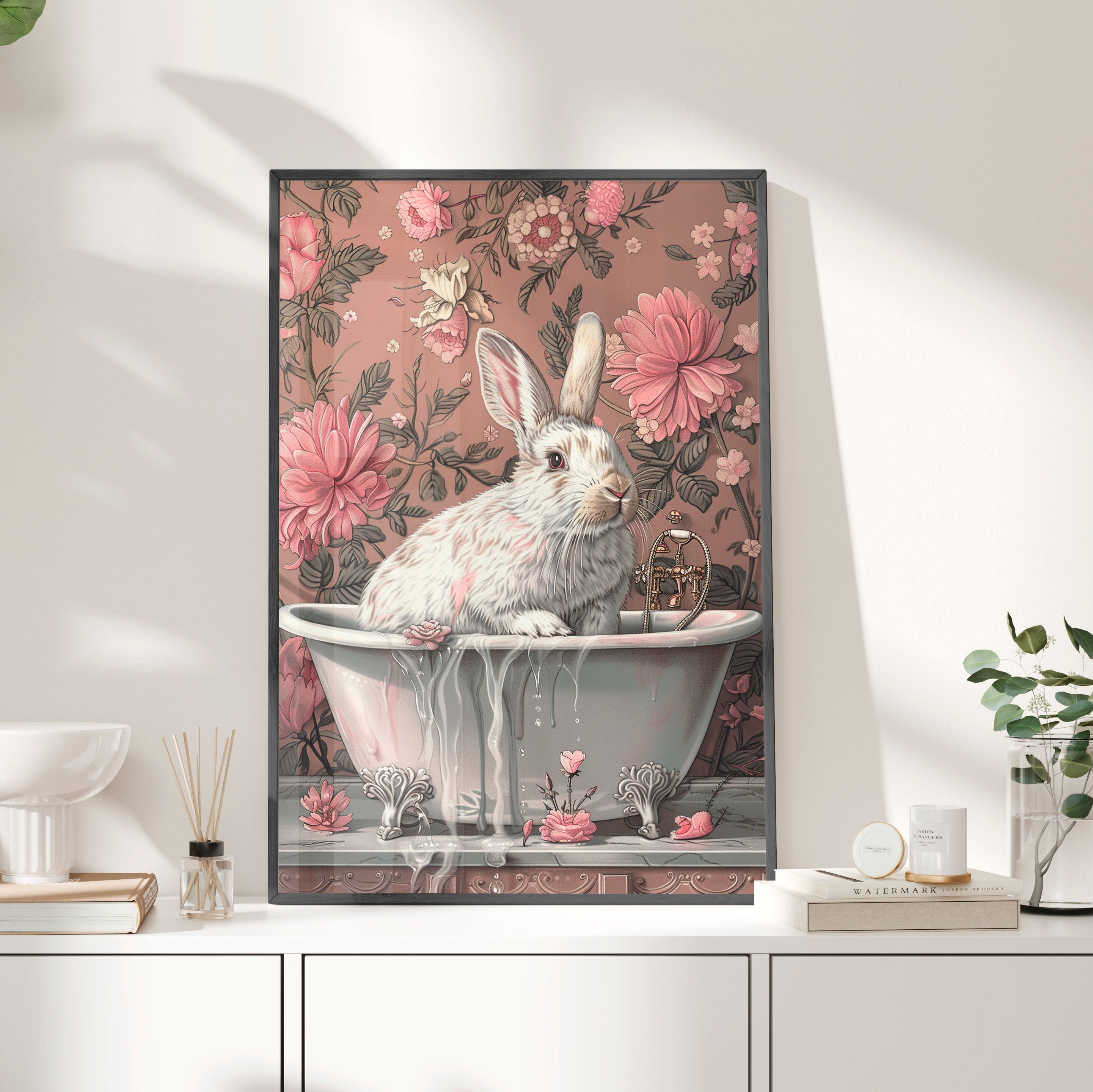 Framed Paper Print - Bathing Bunny Bloom