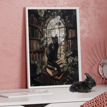 Framed Paper Print - Book Hoarder Feline Gaze