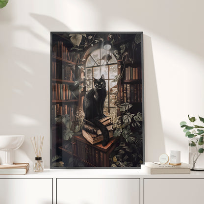 Framed Paper Print - Book Hoarder Feline Gaze