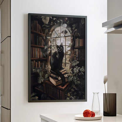 Framed Paper Print - Book Hoarder Feline Gaze