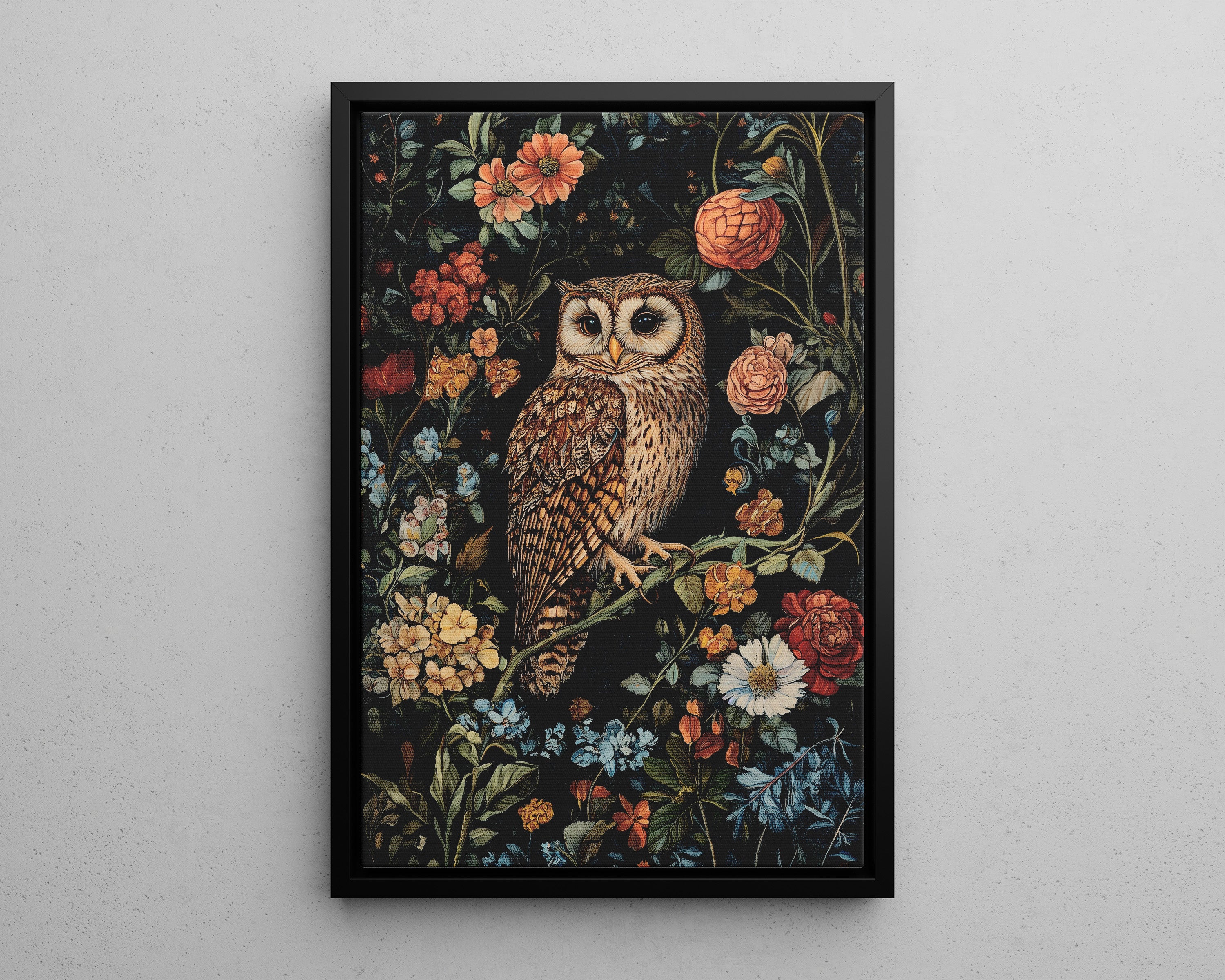 Framed Canvas - Guardian of the Floral Night