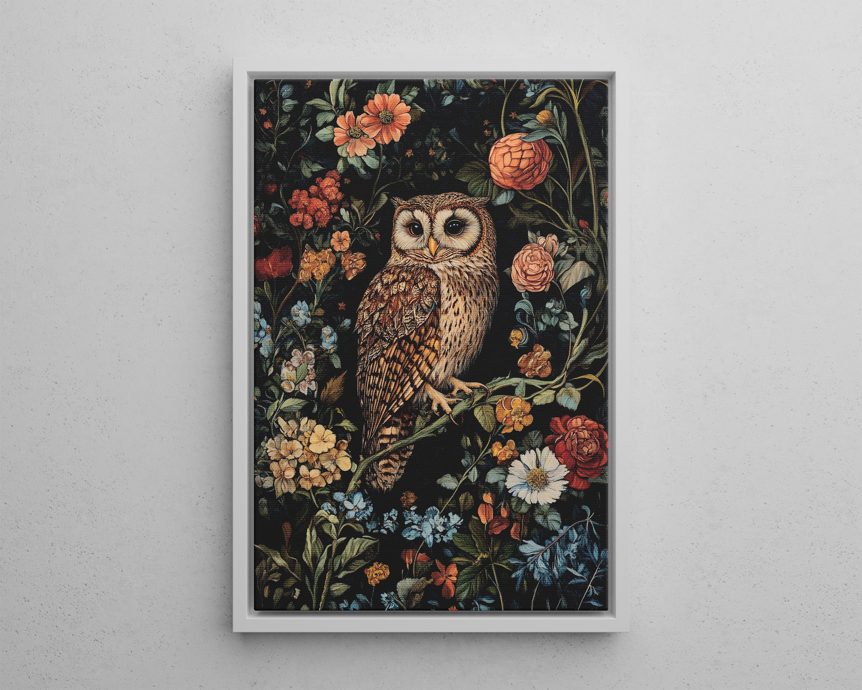 Framed Canvas - Guardian of the Floral Night