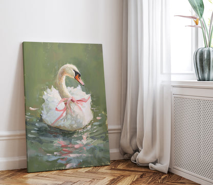 .75" Matte Canvas - Ballet Swan in Pink Bow