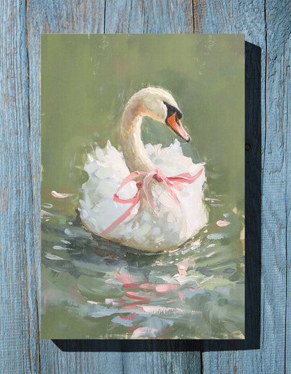 .75" Matte Canvas - Ballet Swan in Pink Bow