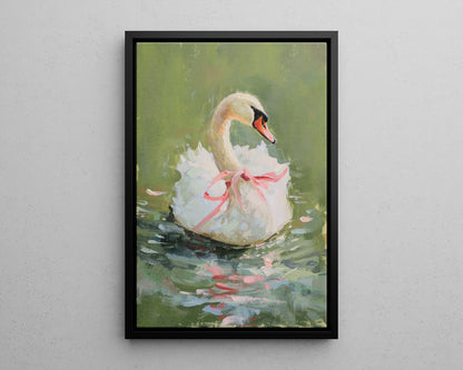 Framed Canvas - Ballet Swan in Pink Bow