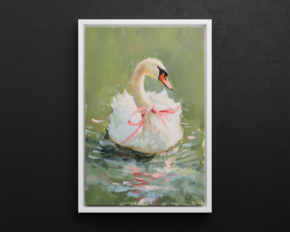 Framed Canvas - Ballet Swan in Pink Bow