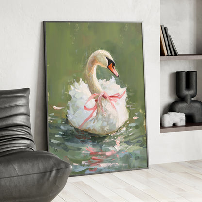 Framed Paper Print - Ballet Swan in Pink Bow