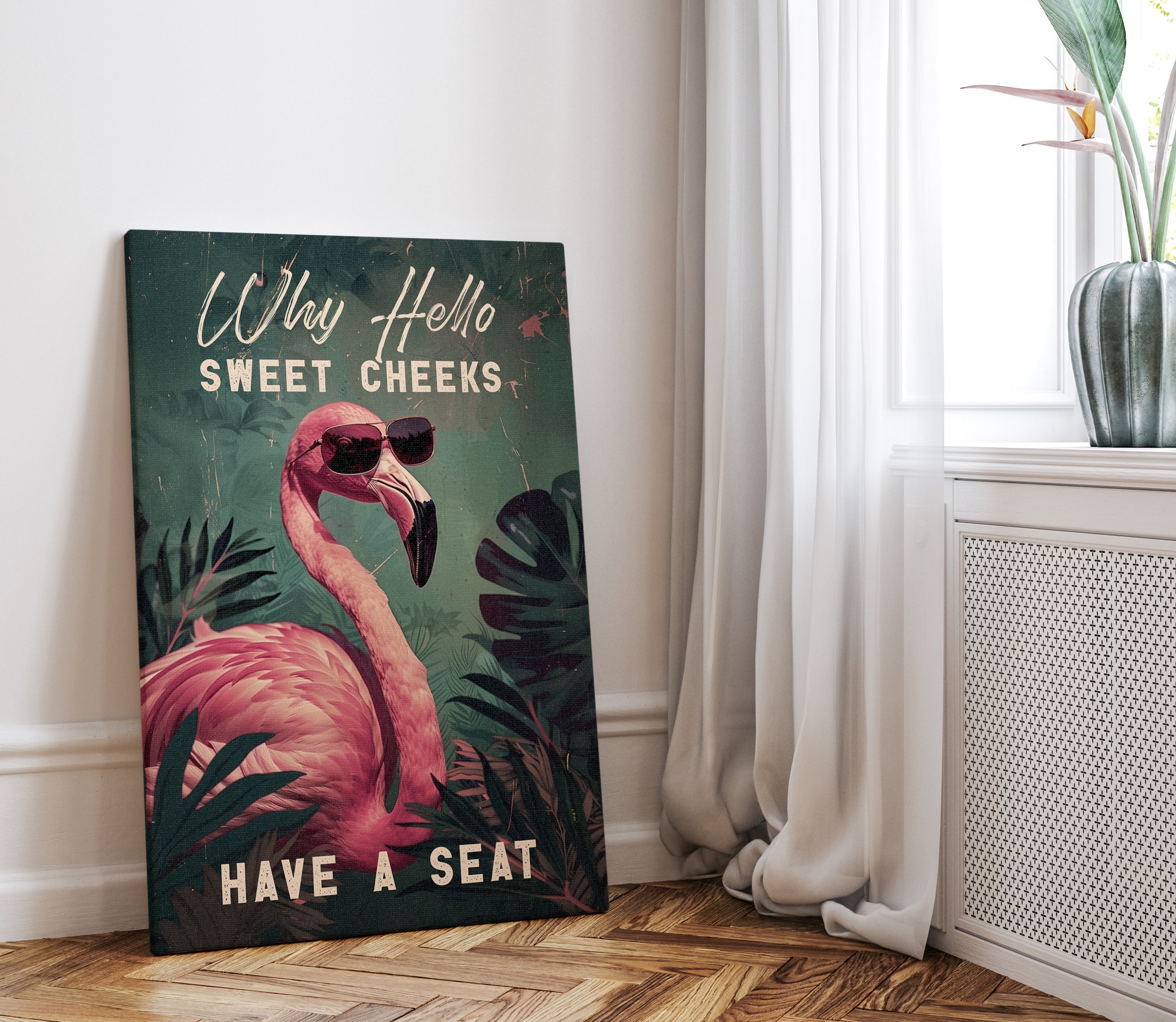.75" Matte Canvas - Sweet Cheeks Flamingo Welcome