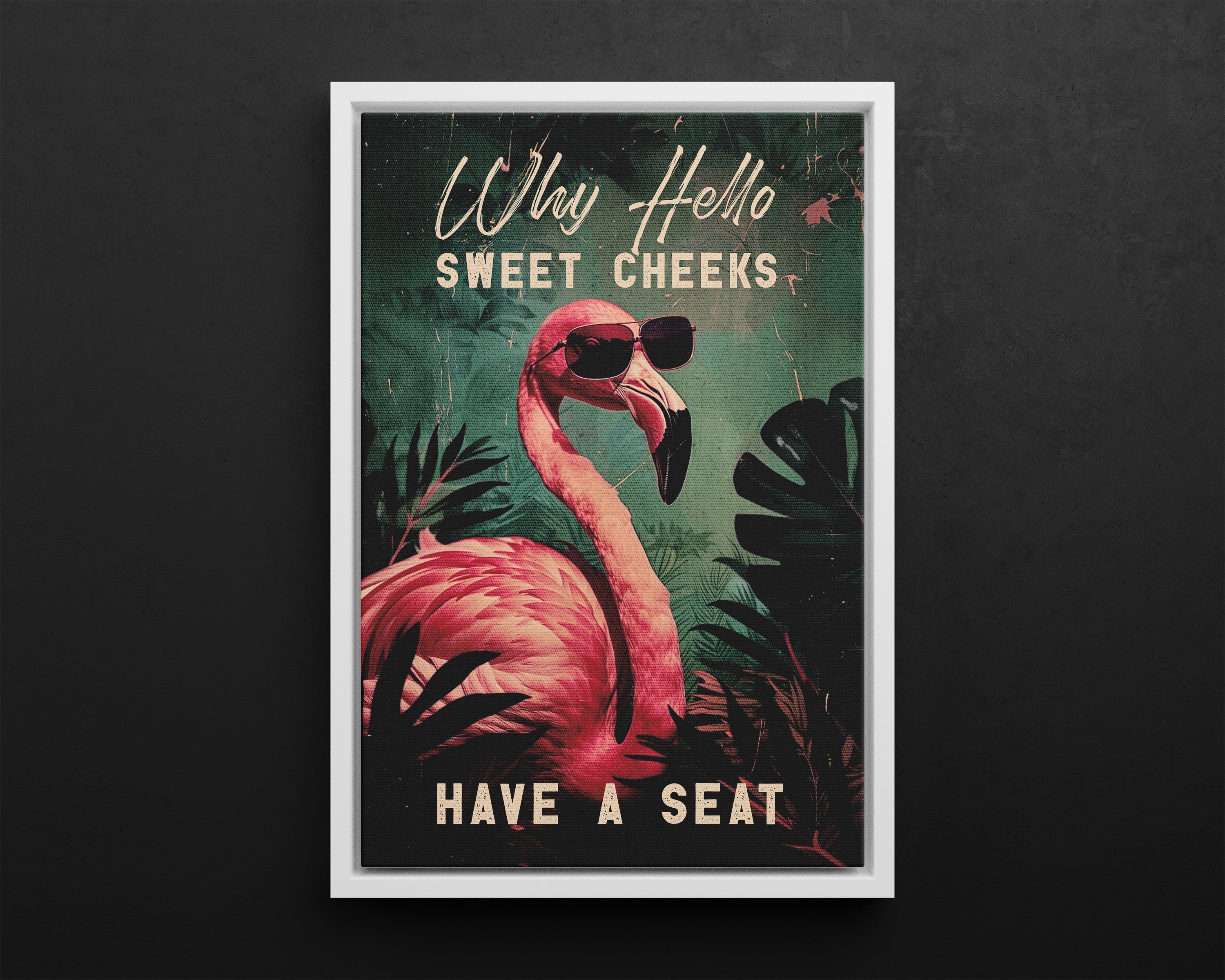 Framed Canvas - Sweet Cheeks Flamingo Welcome