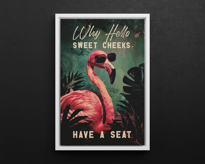Framed Canvas - Sweet Cheeks Flamingo Welcome