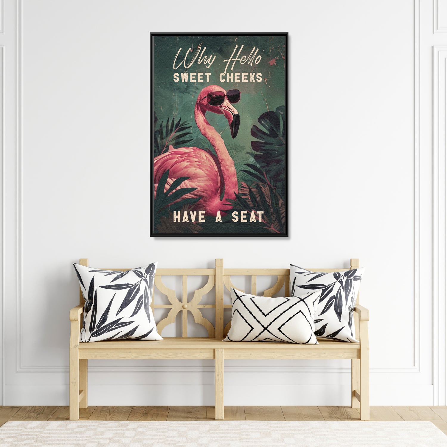 Framed Canvas - Sweet Cheeks Flamingo Welcome