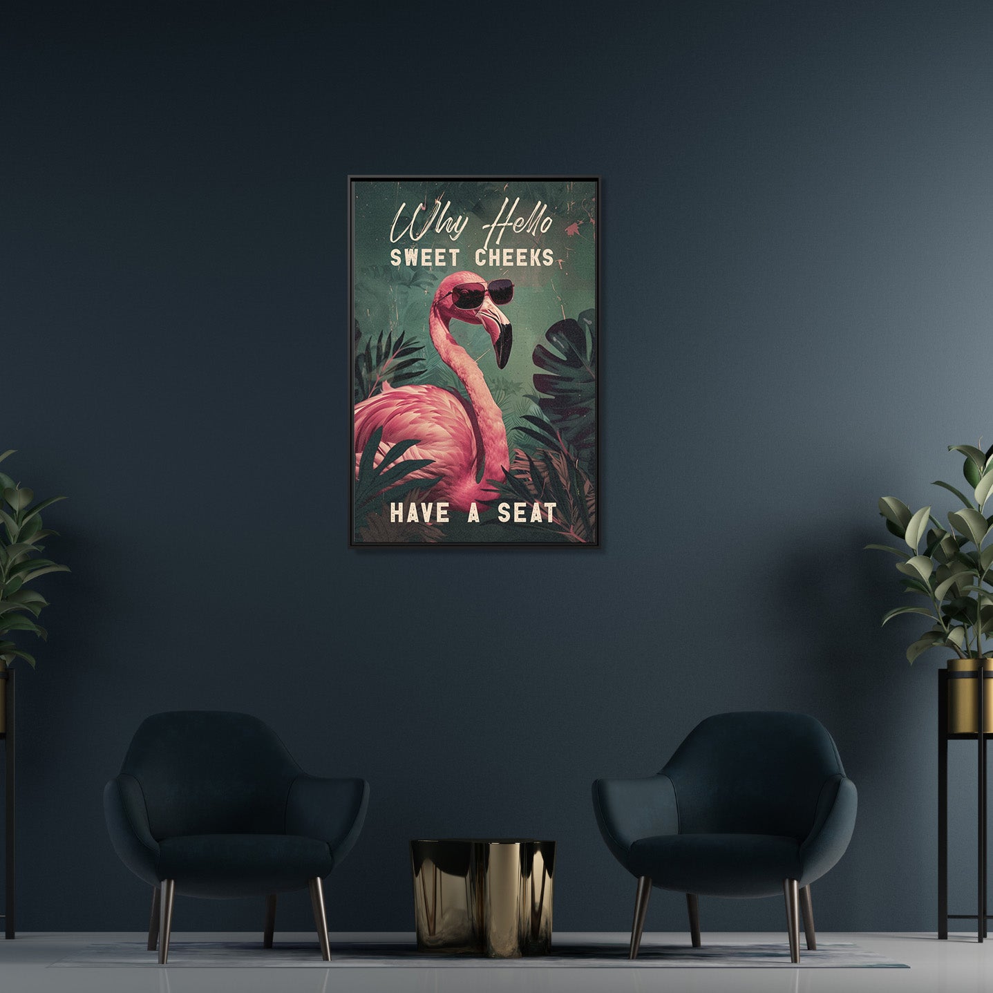 Framed Canvas - Sweet Cheeks Flamingo Welcome