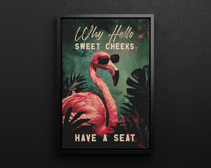 Framed Canvas - Sweet Cheeks Flamingo Welcome