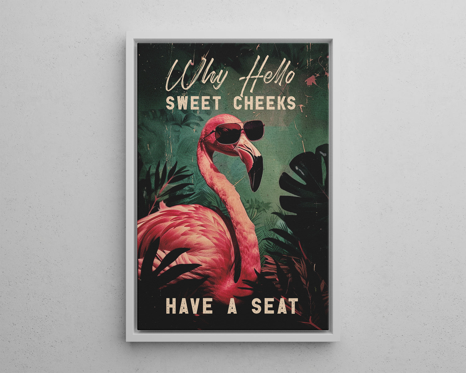 Framed Canvas - Sweet Cheeks Flamingo Welcome