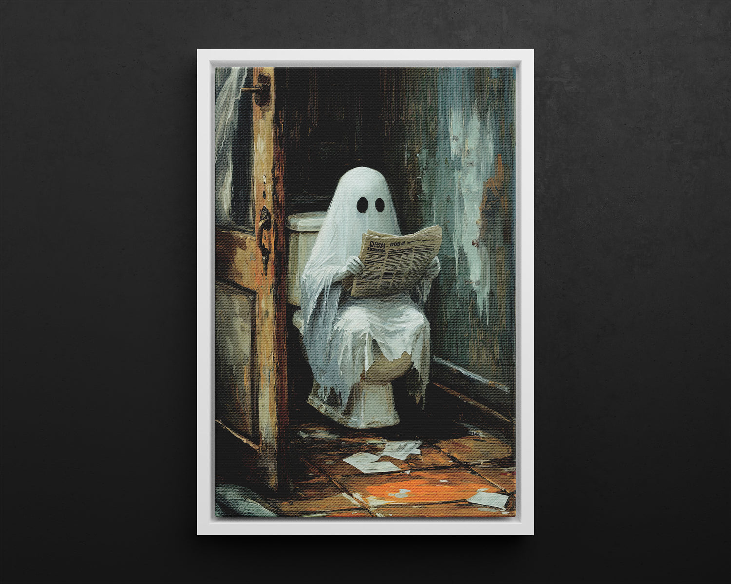 Framed Canvas - Ghostly Bathroom Break