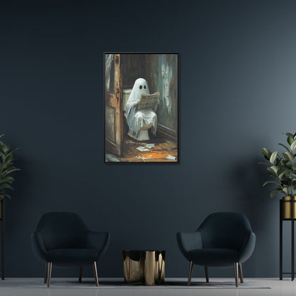 Framed Canvas - Ghostly Bathroom Break