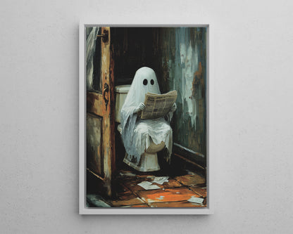 Framed Canvas - Ghostly Bathroom Break