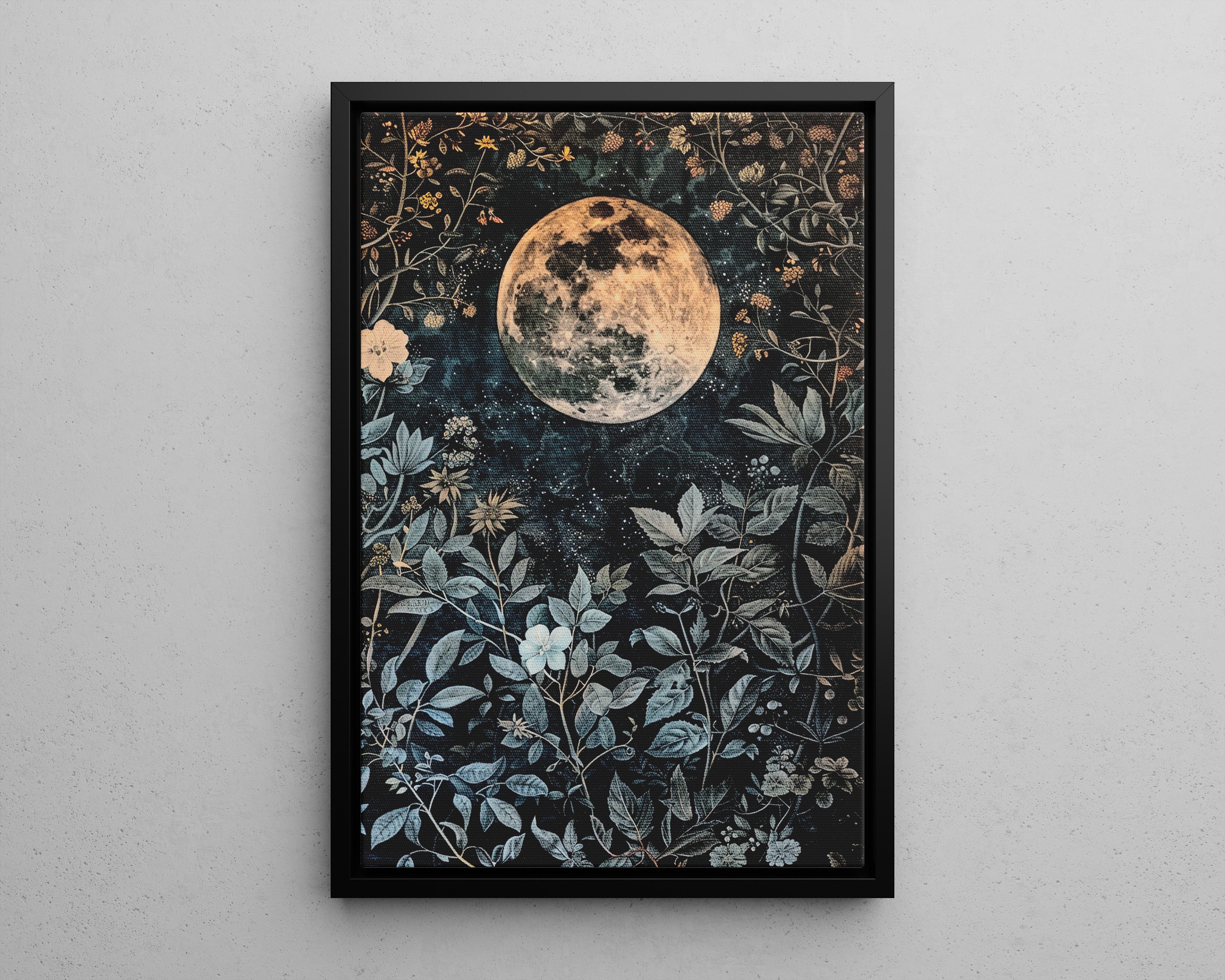 Framed Canvas - Midnight Moonlit Garden