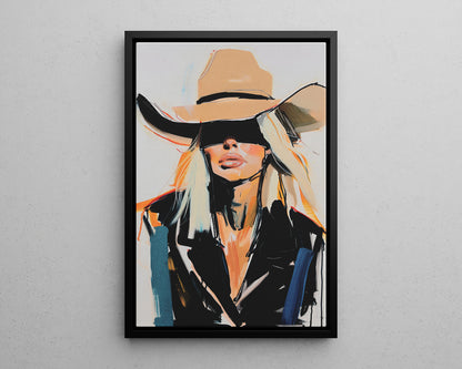 Framed Canvas - Blindfolded Cowgirl Charm