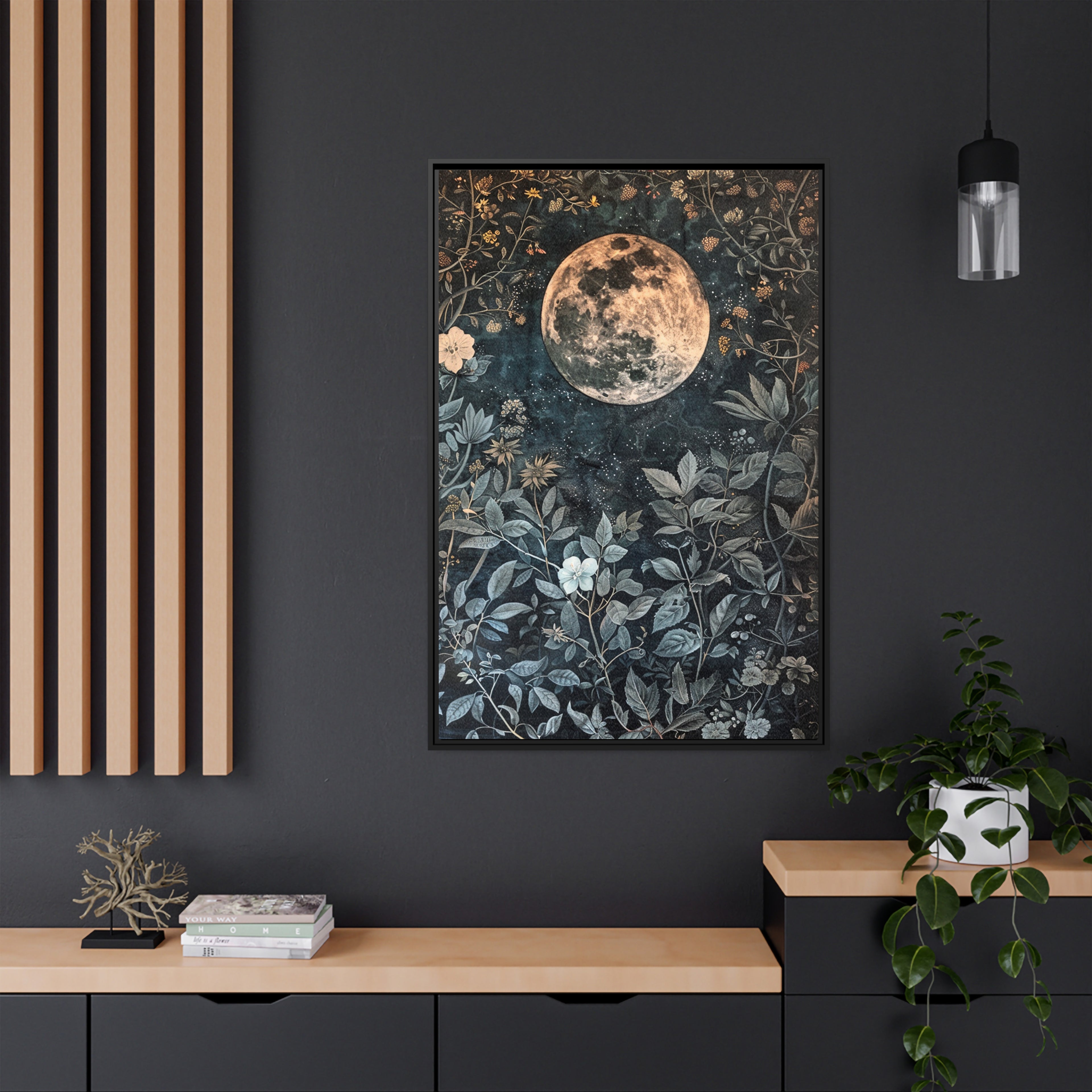 Framed Canvas - Midnight Moonlit Garden