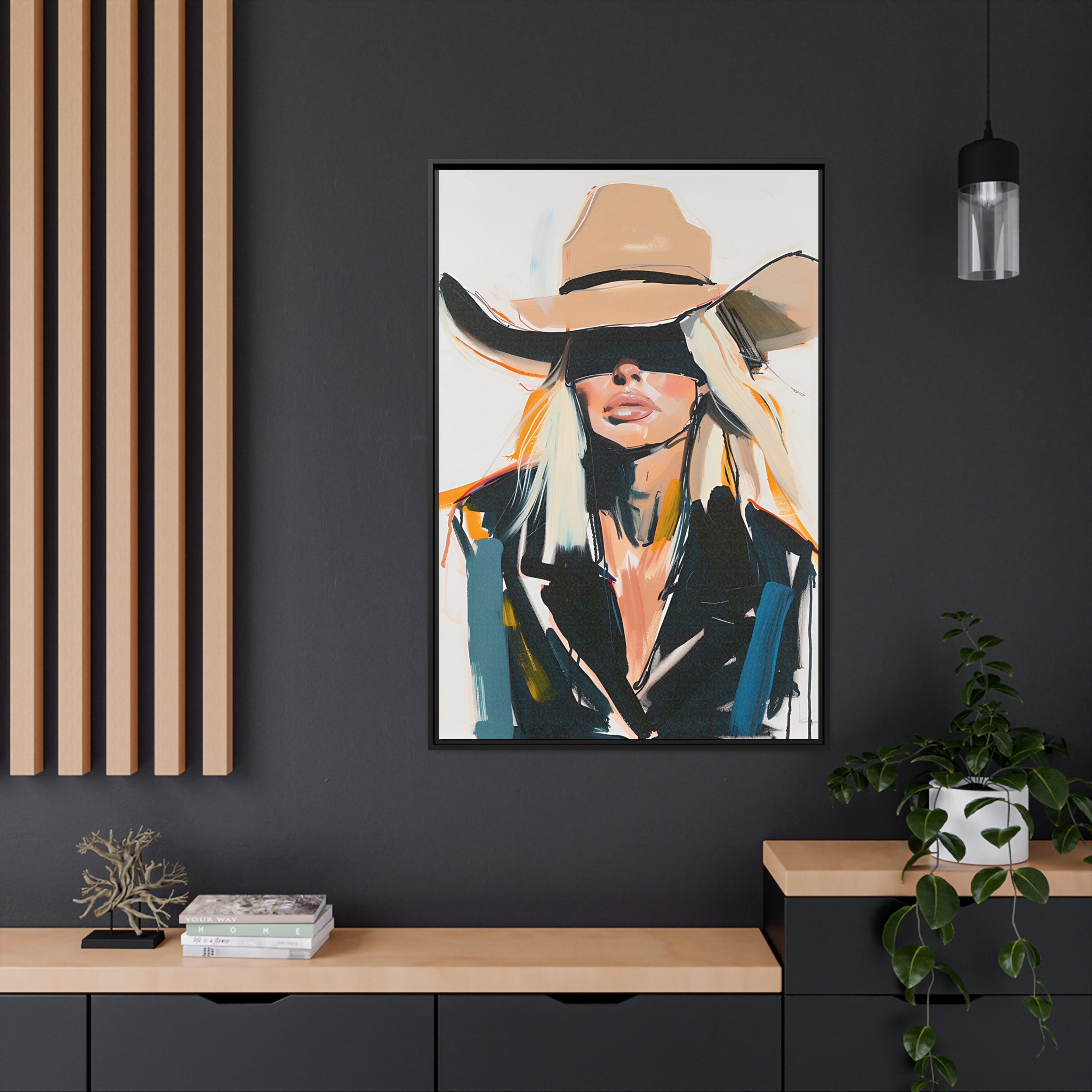 Framed Canvas - Blindfolded Cowgirl Charm