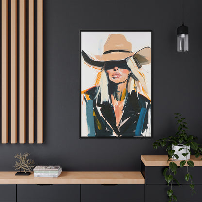 Framed Canvas - Blindfolded Cowgirl Charm