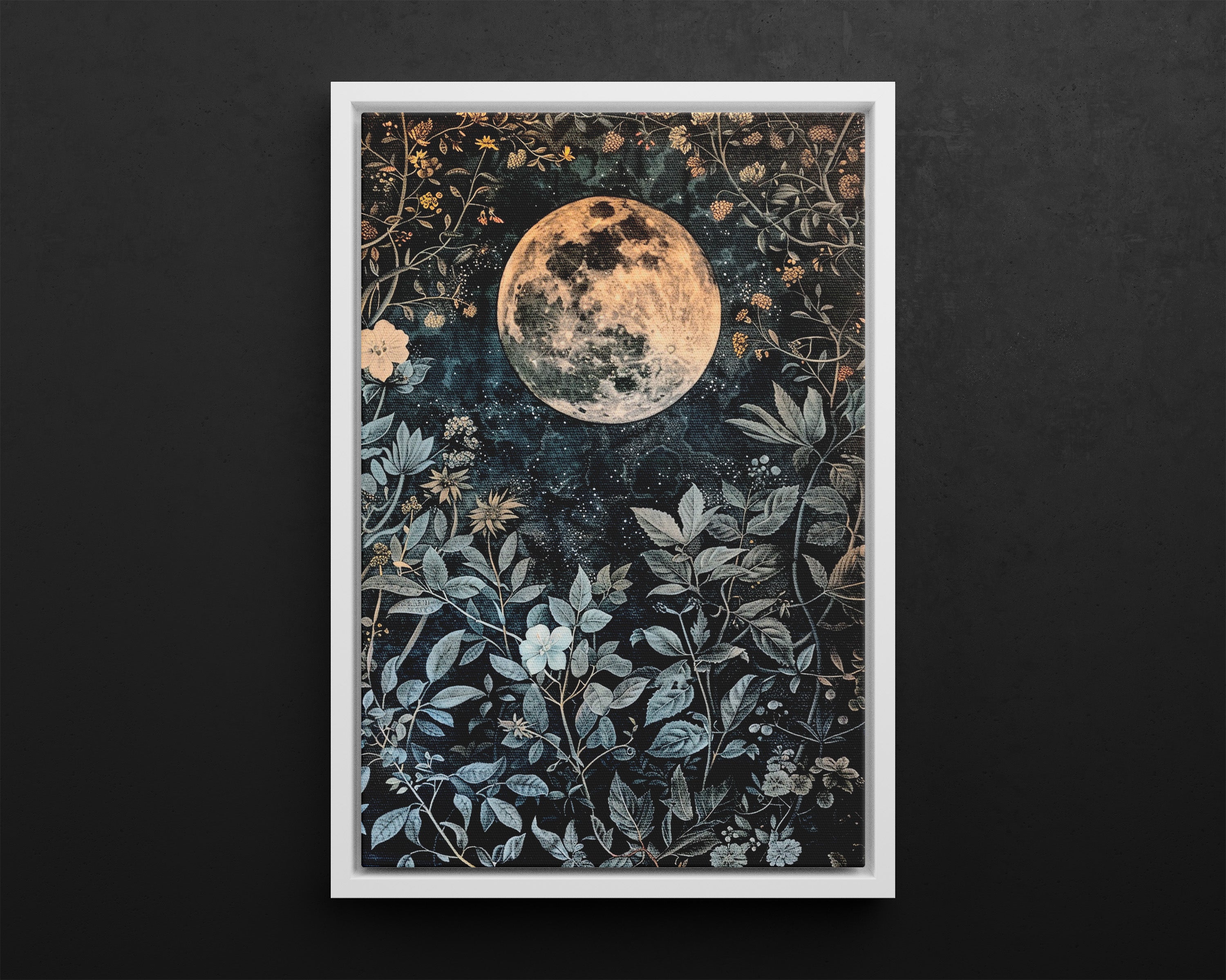 Framed Canvas - Midnight Moonlit Garden