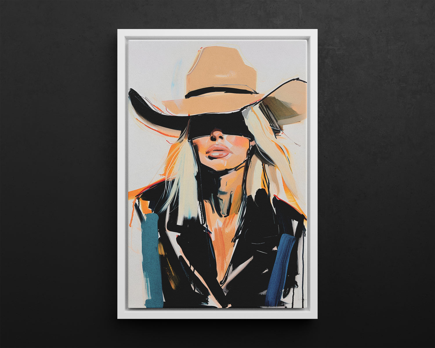 Framed Canvas - Blindfolded Cowgirl Charm