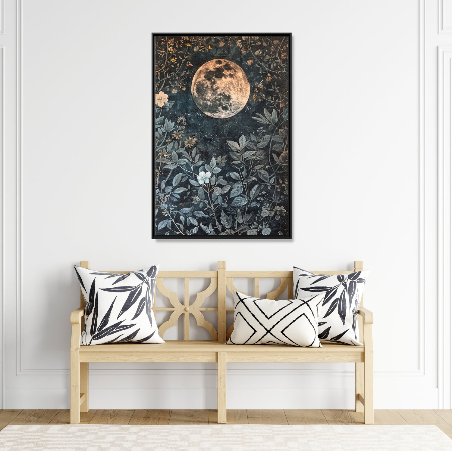 Framed Canvas - Midnight Moonlit Garden