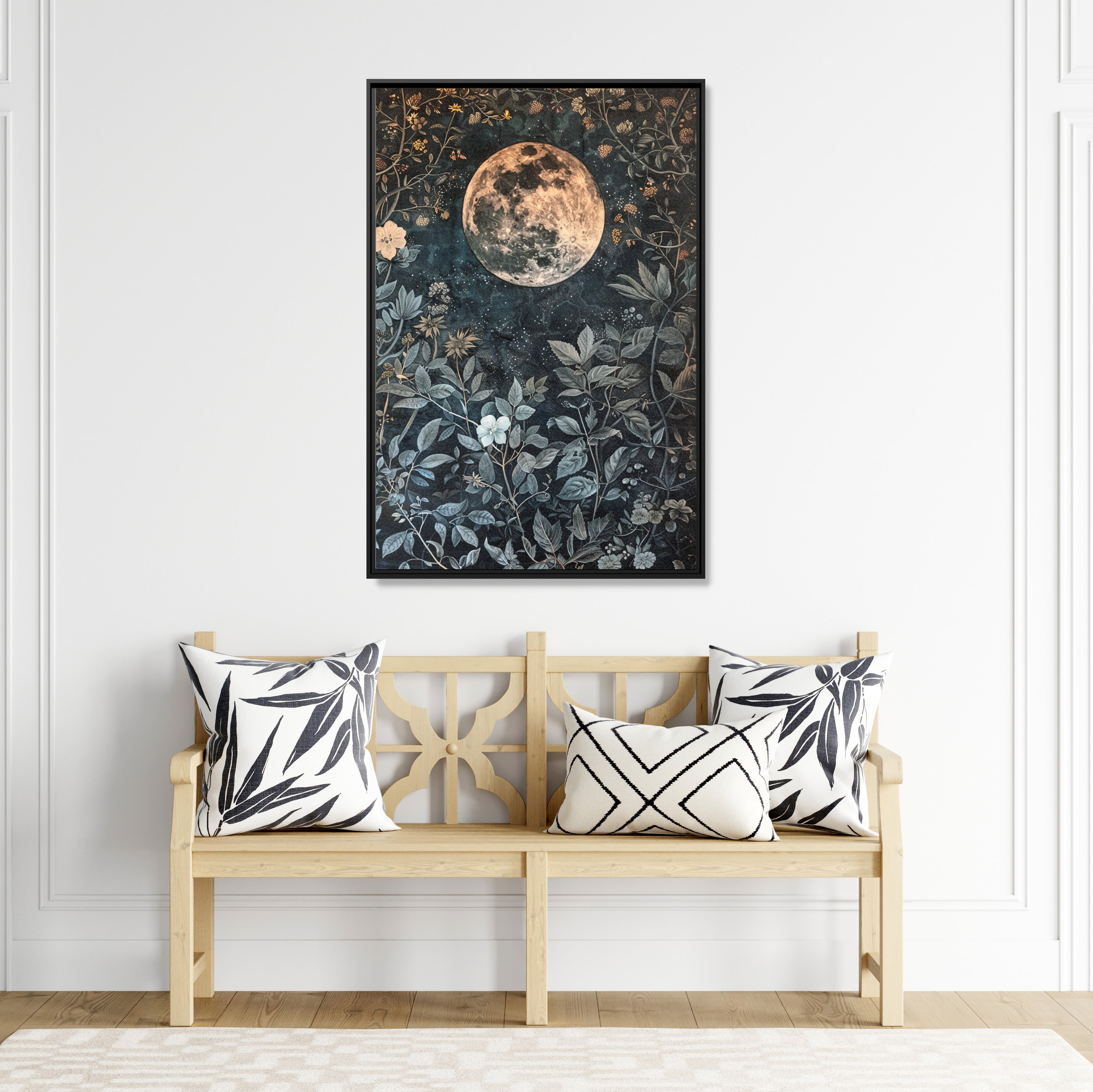 Framed Canvas - Midnight Moonlit Garden