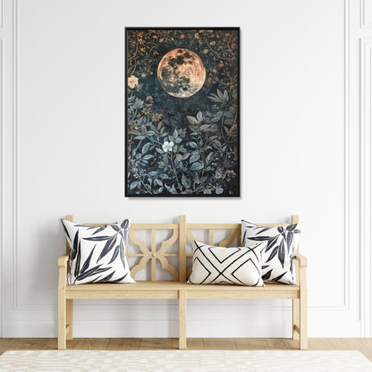 Framed Canvas - Midnight Moonlit Garden