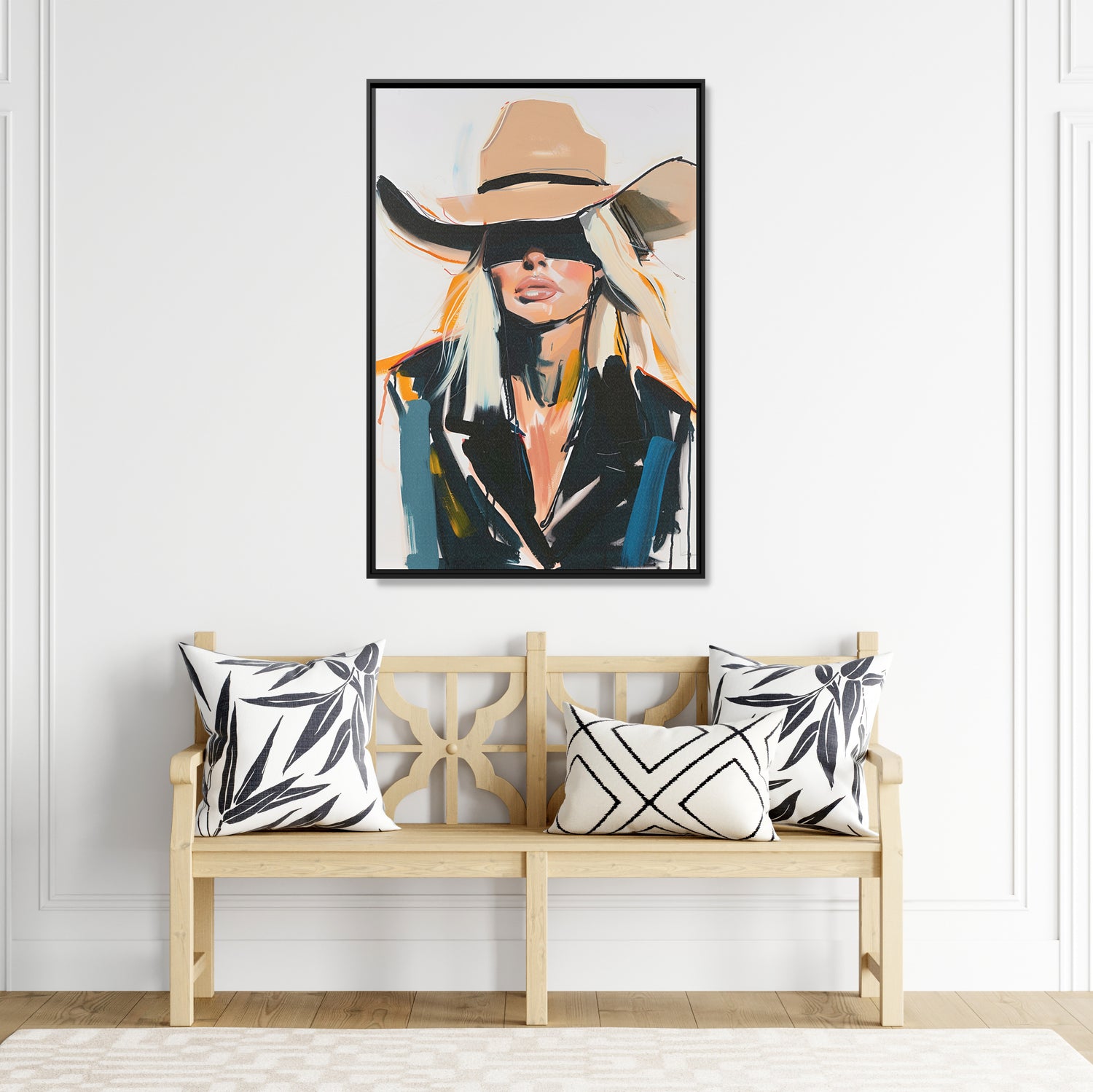 Framed Canvas - Blindfolded Cowgirl Charm