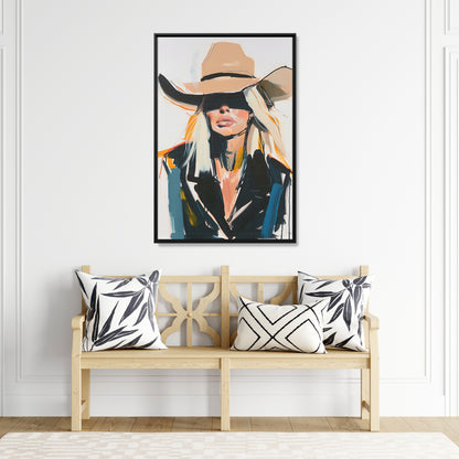 Framed Canvas - Blindfolded Cowgirl Charm