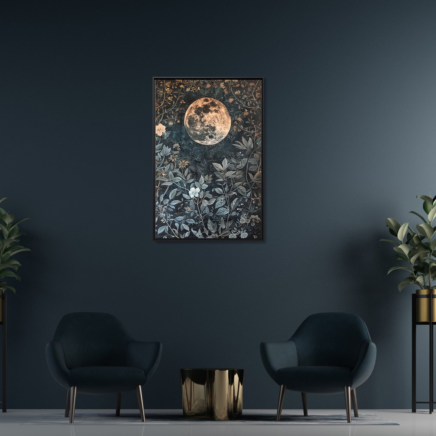 Framed Canvas - Midnight Moonlit Garden