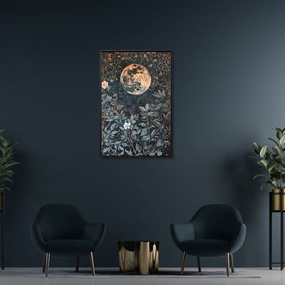 Framed Canvas - Midnight Moonlit Garden