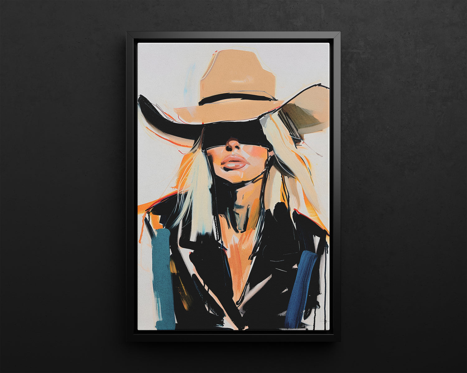 Framed Canvas - Blindfolded Cowgirl Charm