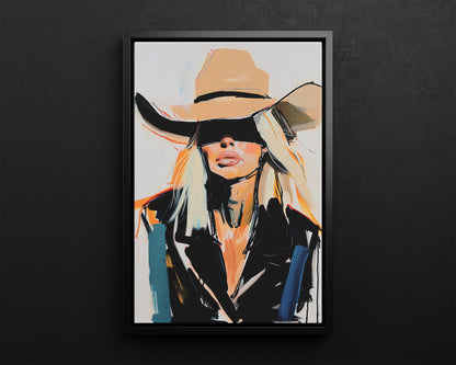 Framed Canvas - Blindfolded Cowgirl Charm