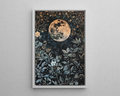 Framed Canvas - Midnight Moonlit Garden