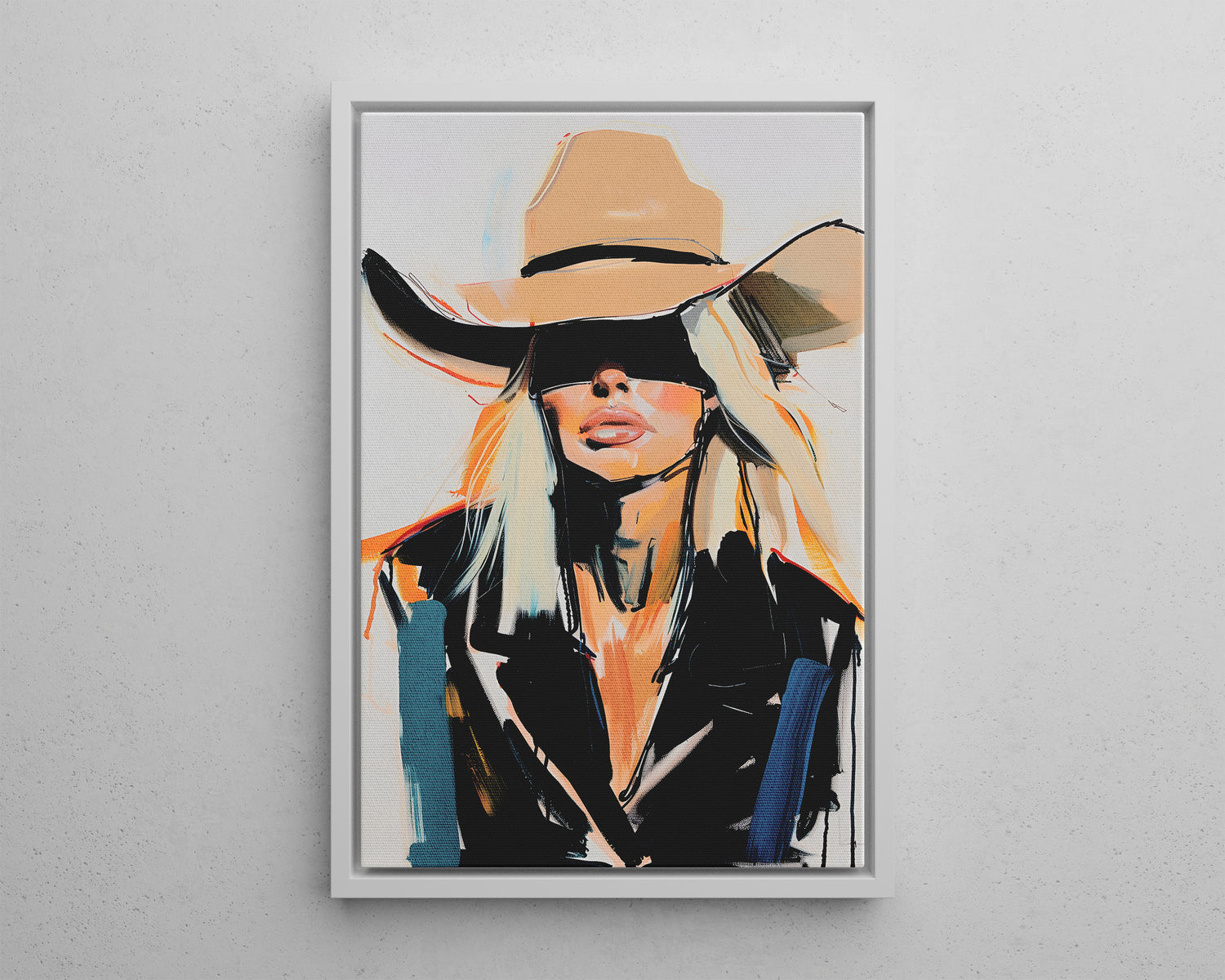 Framed Canvas - Blindfolded Cowgirl Charm