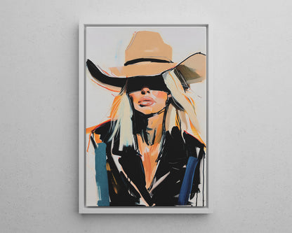 Framed Canvas - Blindfolded Cowgirl Charm