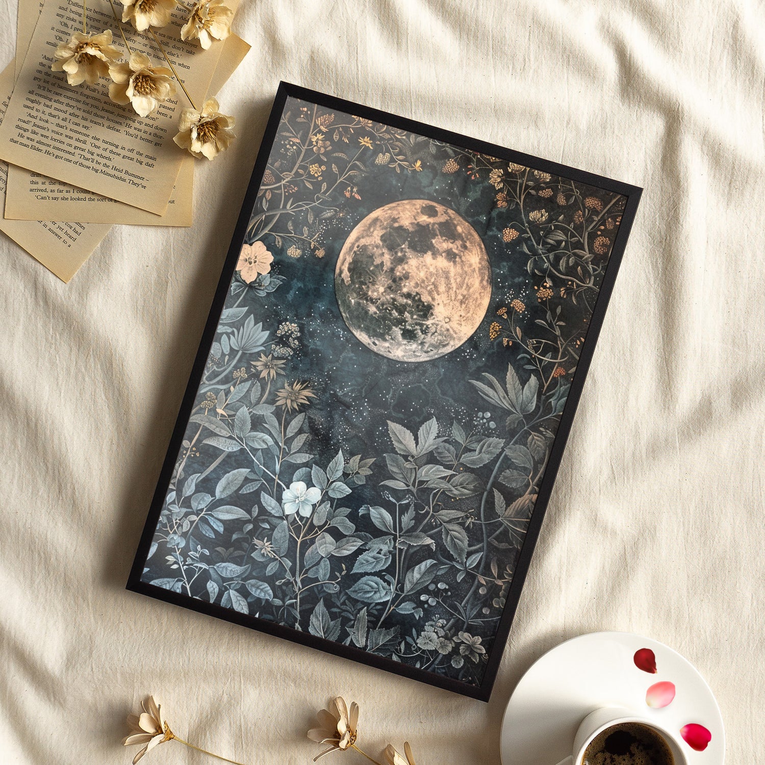 Framed Paper Print - Midnight Moonlit Garden