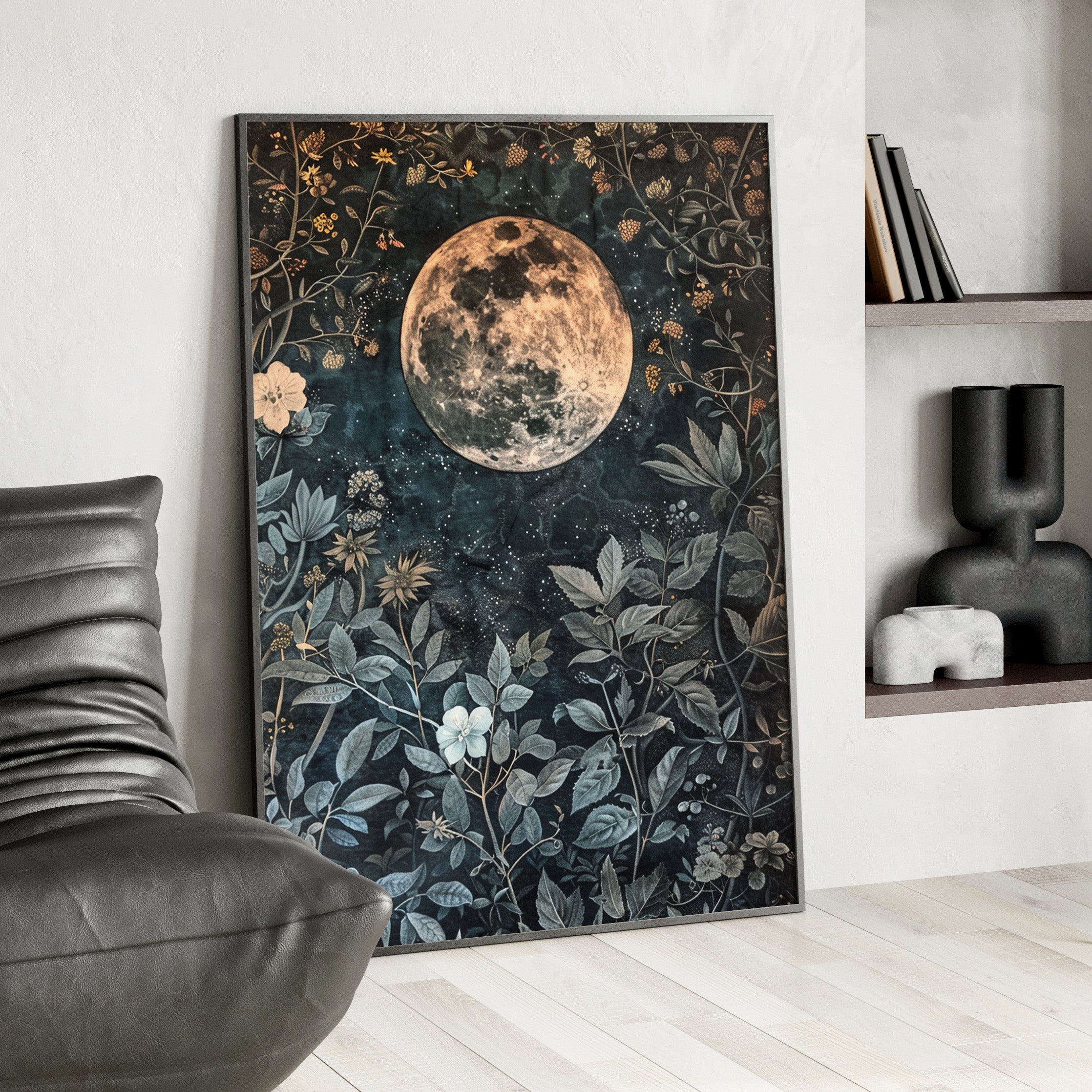 Framed Paper Print - Midnight Moonlit Garden