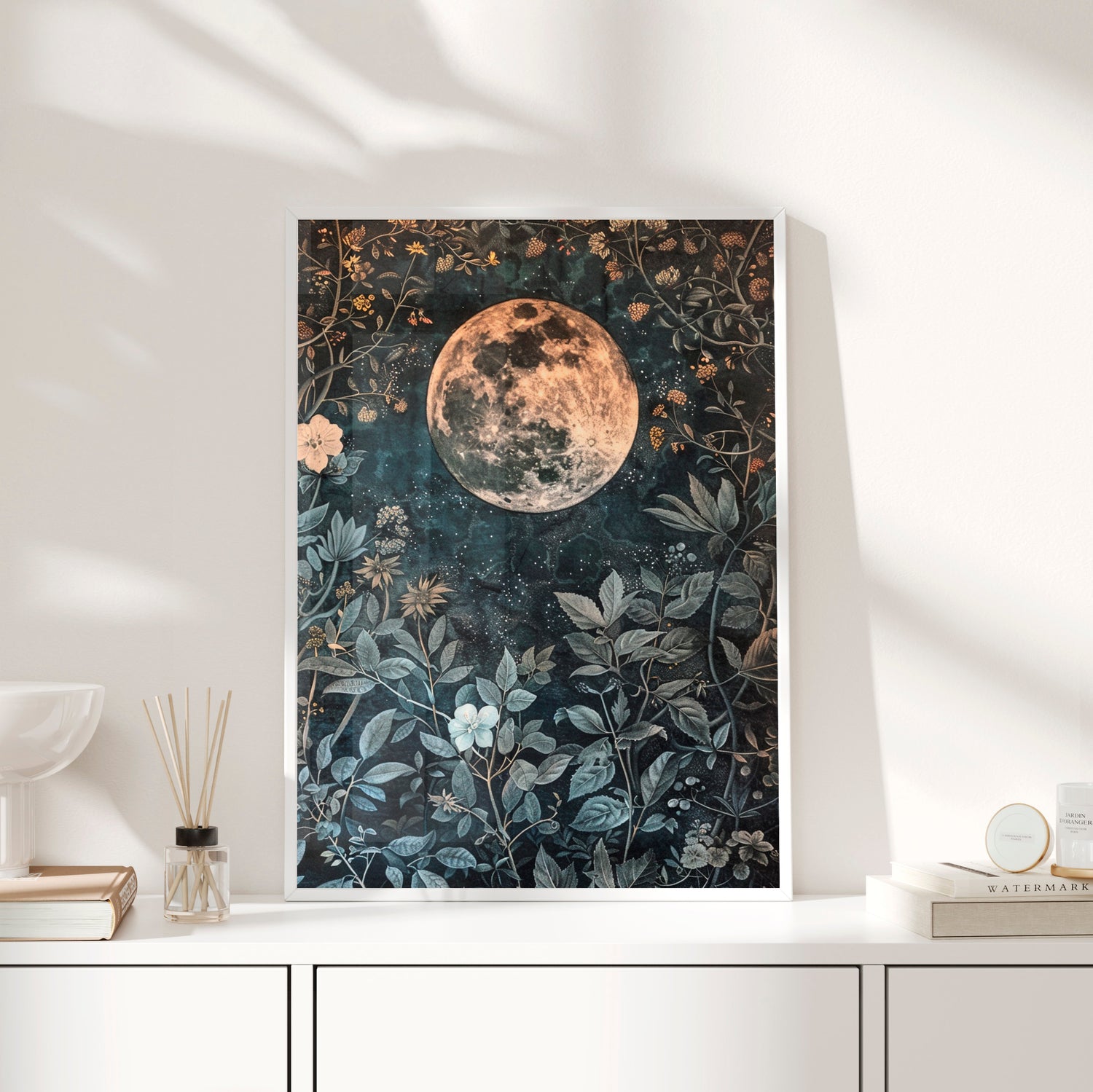 Framed Paper Print - Midnight Moonlit Garden