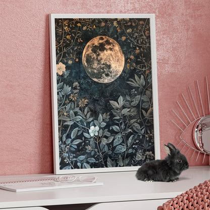 Framed Paper Print - Midnight Moonlit Garden