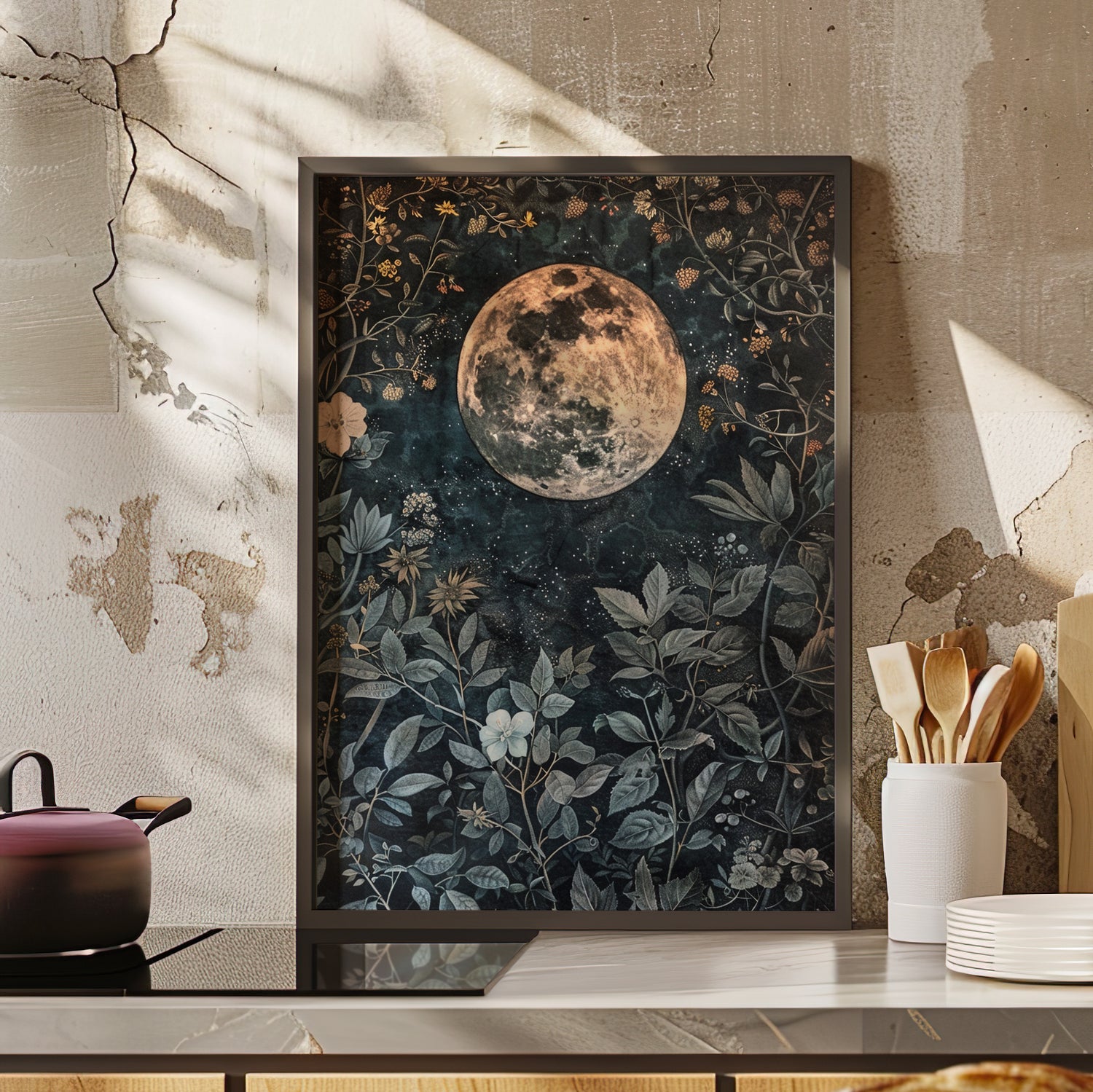 Framed Paper Print - Midnight Moonlit Garden