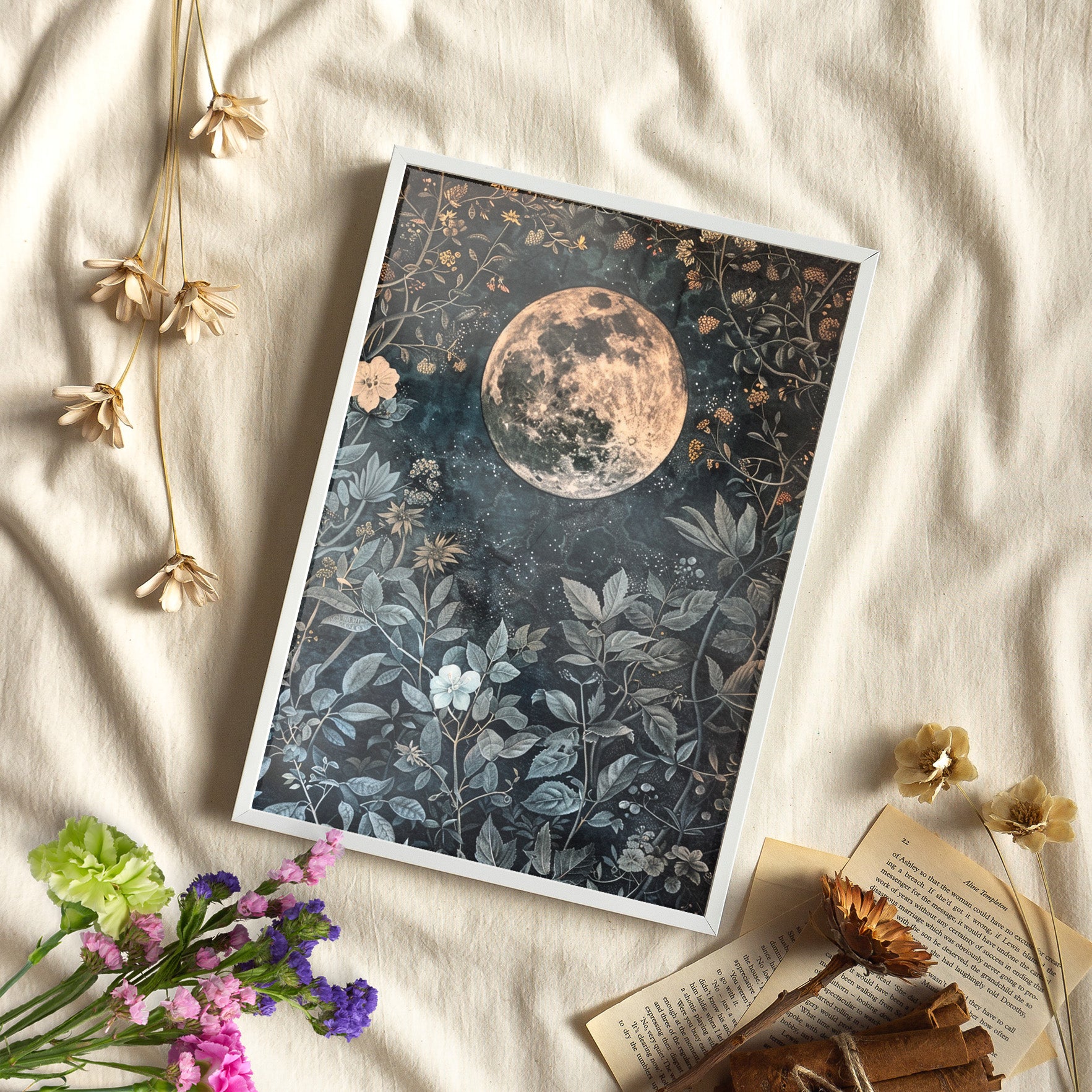 Framed Paper Print - Midnight Moonlit Garden