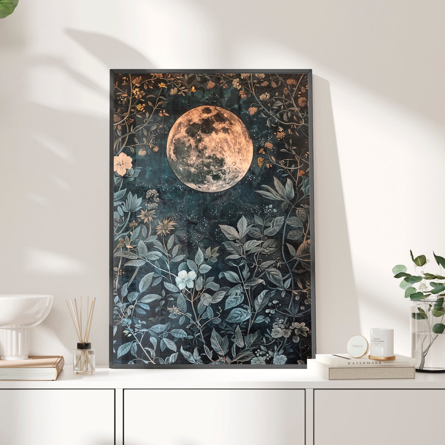 Framed Paper Print - Midnight Moonlit Garden