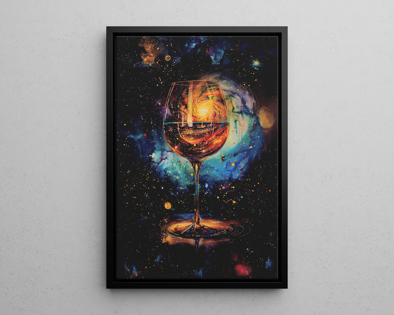 Framed Canvas - Cosmic Swirl in Wine Glass